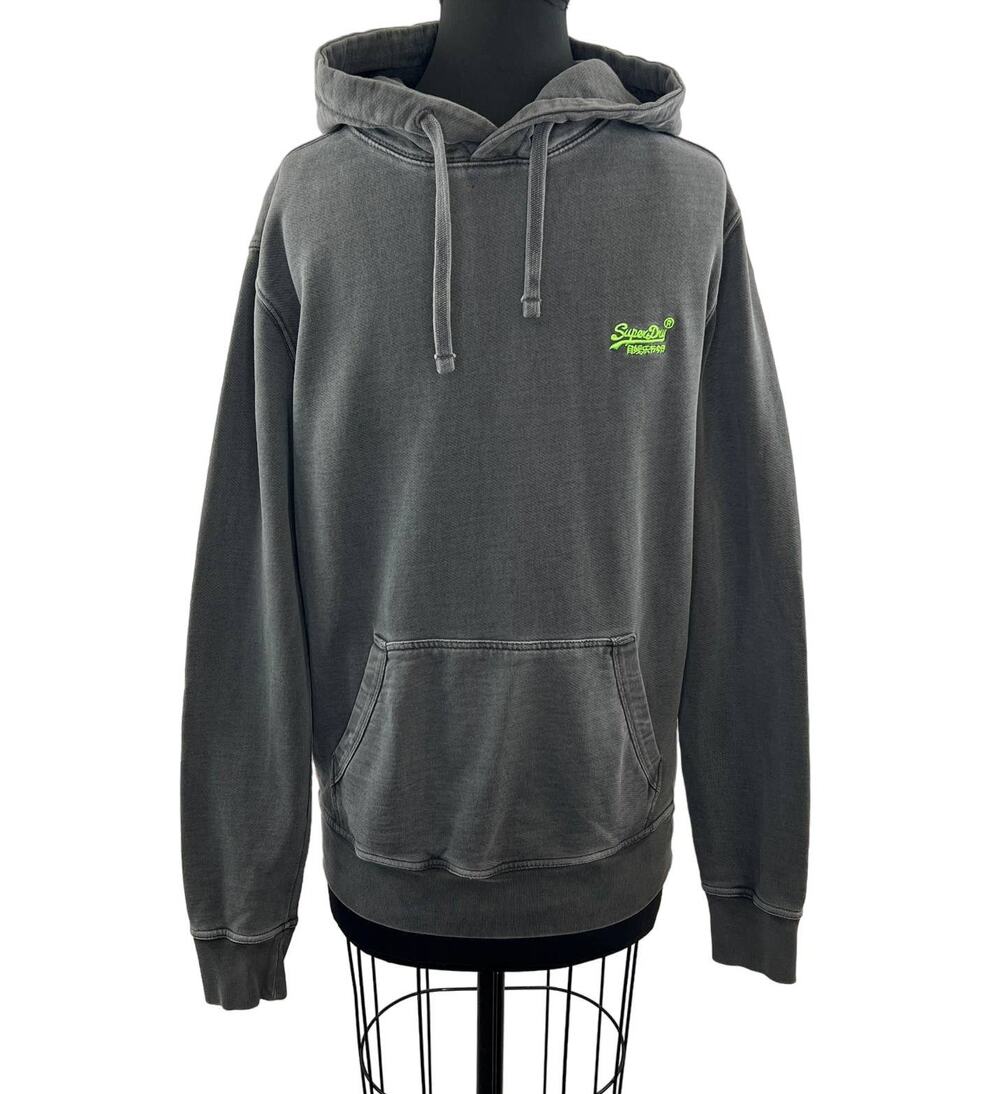SUPERDRY Gray Pastelline Loopback Hoodie Sweatshirt Pullover Slim-Fit Men's S